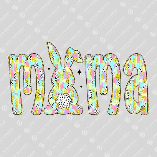 Apparel featuring a Mama Bunny-themed DTF transfer.