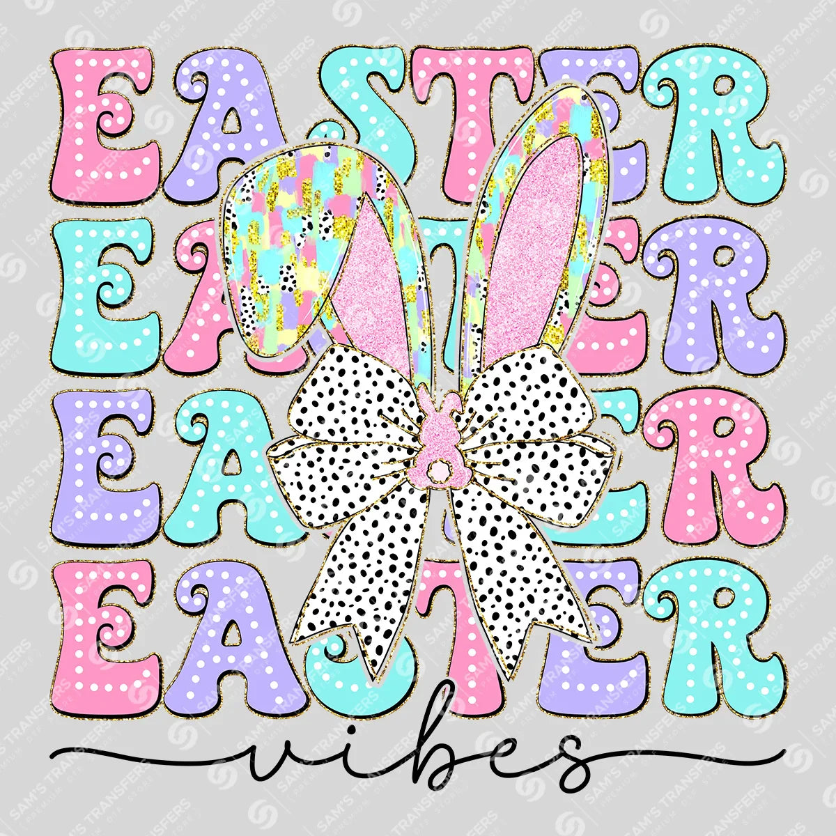 Apparel featuring a Easter Vibes Bow-themed DTF transfer.