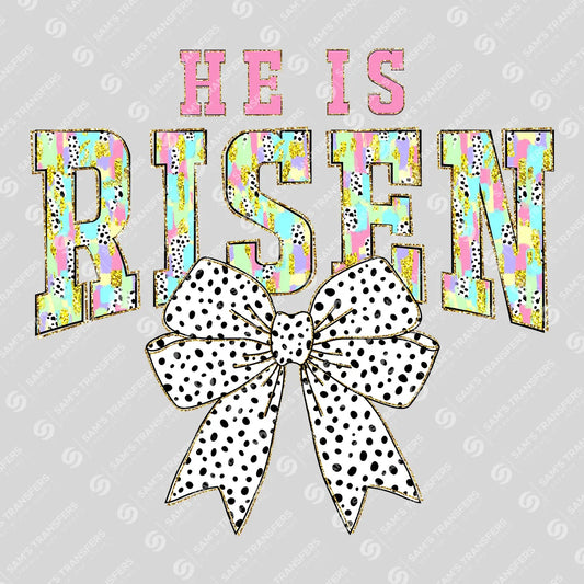 Apparel featuring a He Is Risen Floral Bow-themed DTF transfer.
