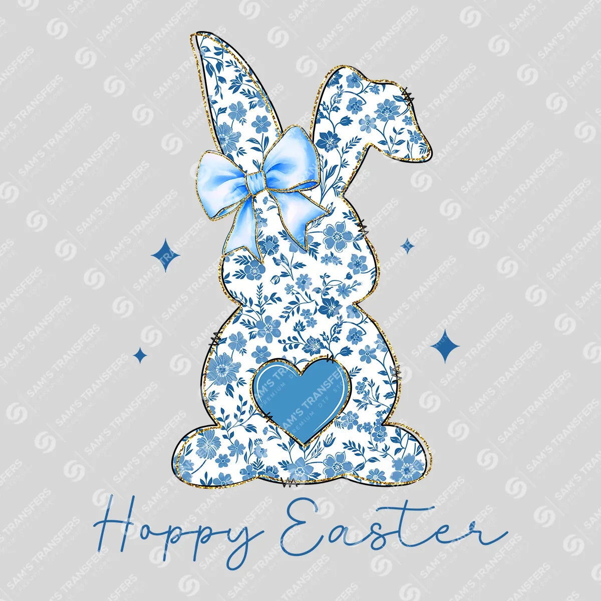 Apparel featuring a Hoppy Easter Blue Bunny-themed DTF transfer.