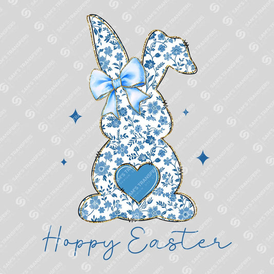 Apparel featuring a Hoppy Easter Blue Bunny-themed DTF transfer.
