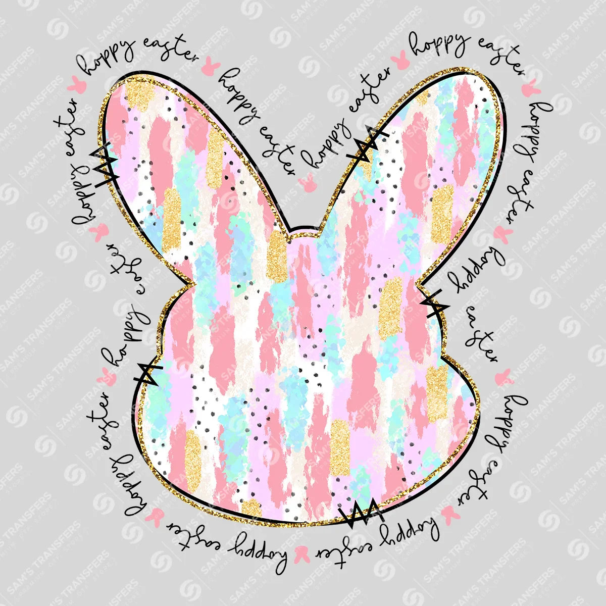 Apparel featuring a Hoppy Easter Bunny-themed DTF transfer.