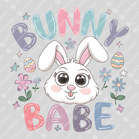 Apparel featuring a Bunny Babe-themed DTF transfer.