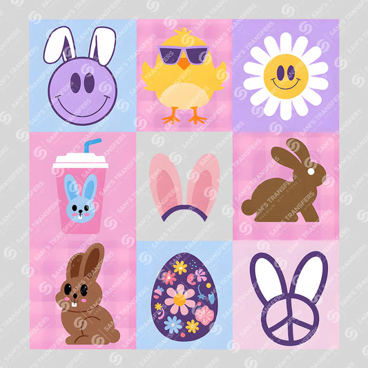 Apparel featuring a Easter Icons Grid-themed DTF transfer.
