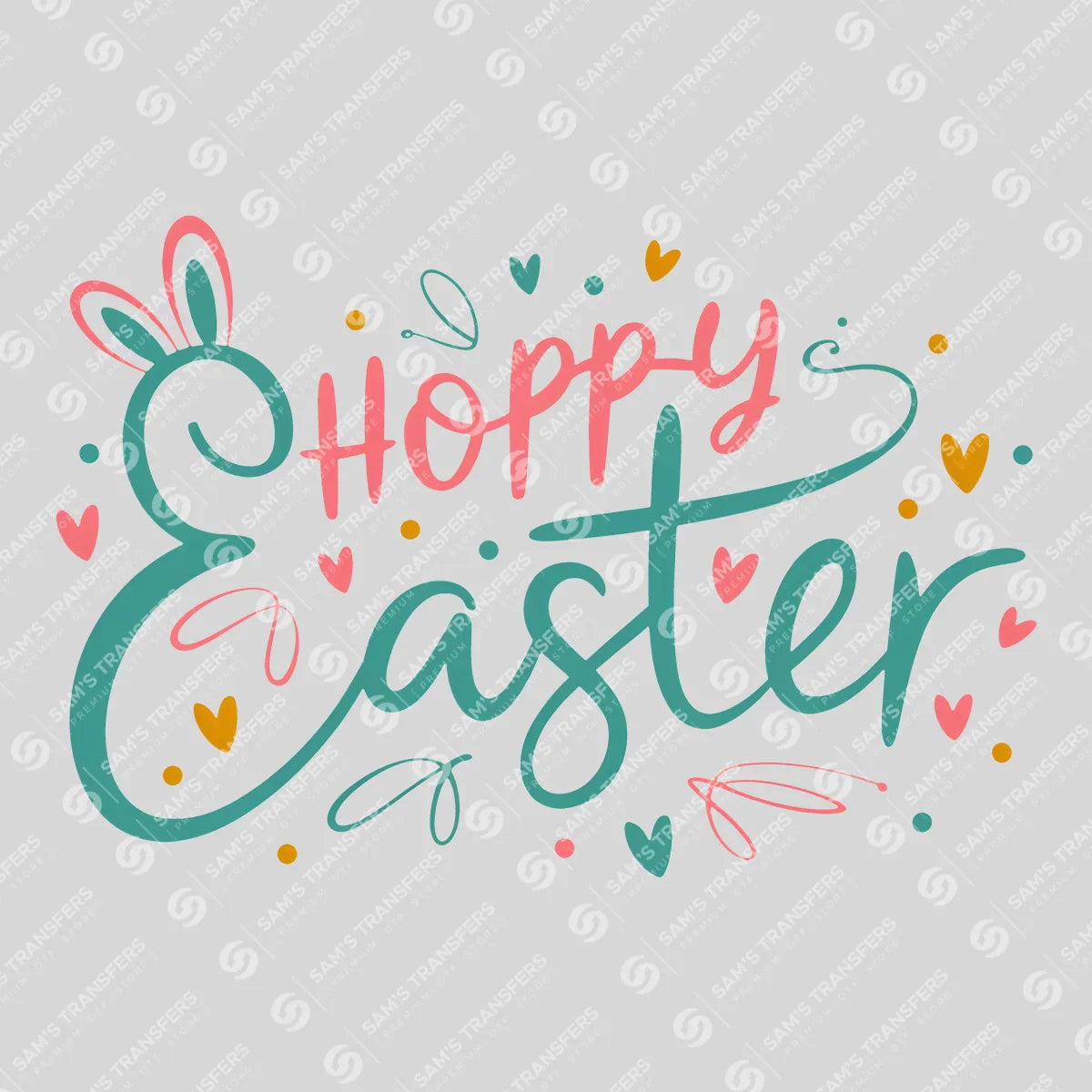 Apparel featuring a Hoppy Easter Script-themed DTF transfer.