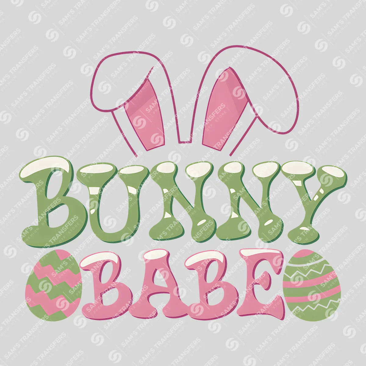 Apparel featuring a Bunny Babe Eggs-themed DTF transfer.