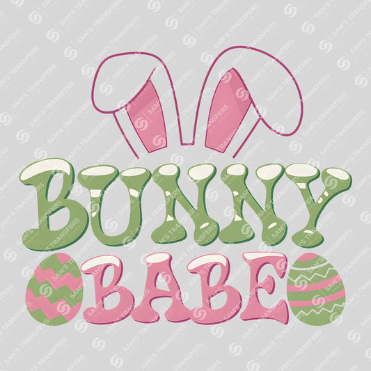 Apparel featuring a Bunny Babe Eggs-themed DTF transfer.