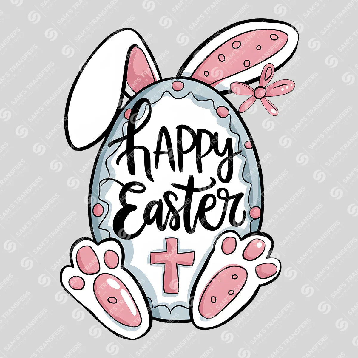 Apparel featuring a Happy Easter Egg Bunny-themed DTF transfer.