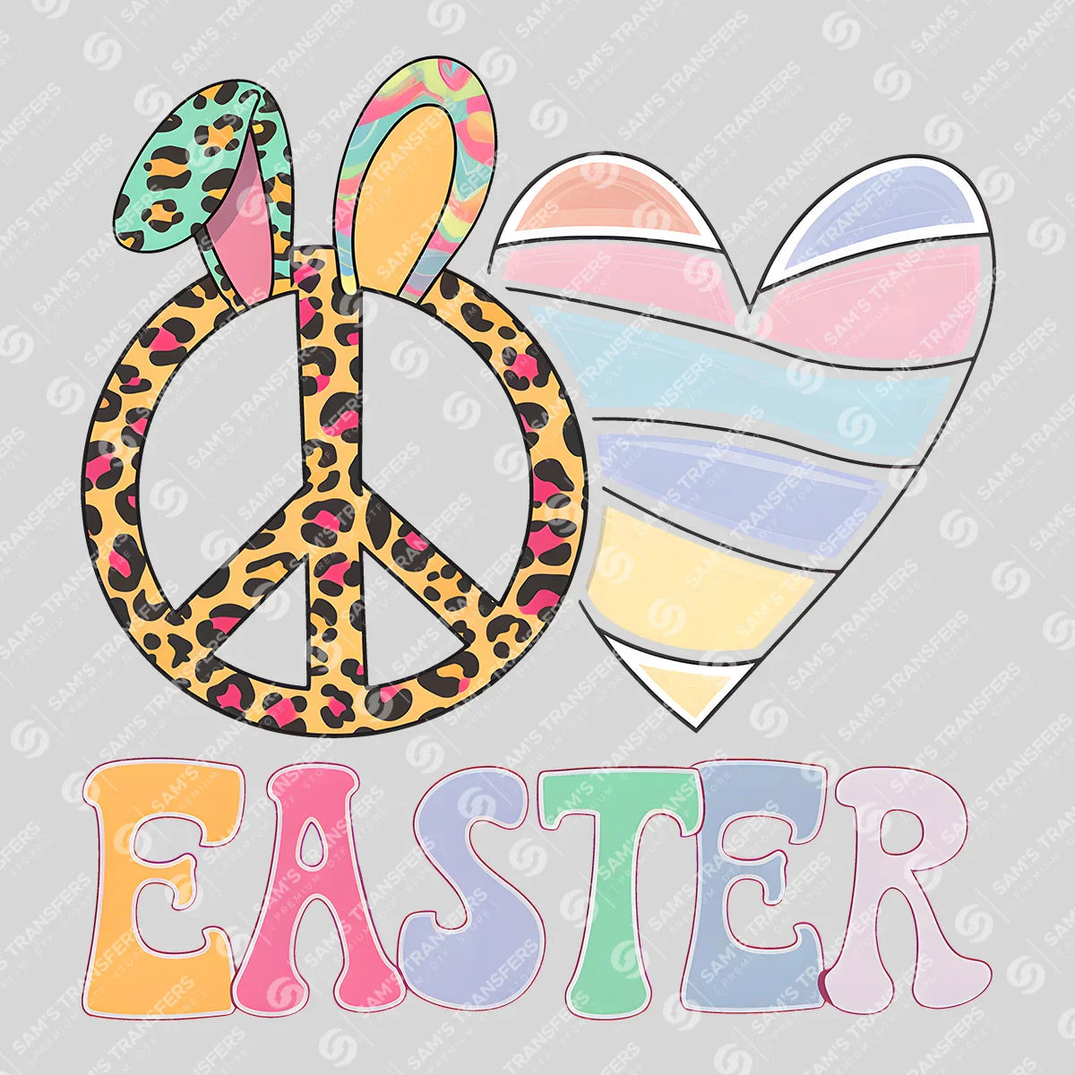 Apparel featuring a Peace Love Easter-themed DTF transfer.