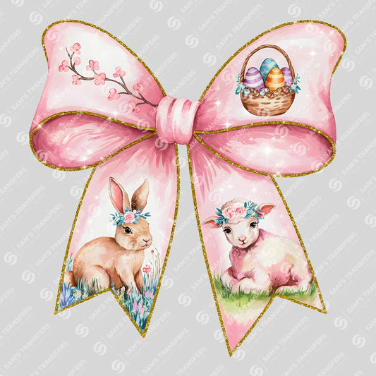 Apparel featuring a Easter Bunny Lamb Bow-themed DTF transfer.
