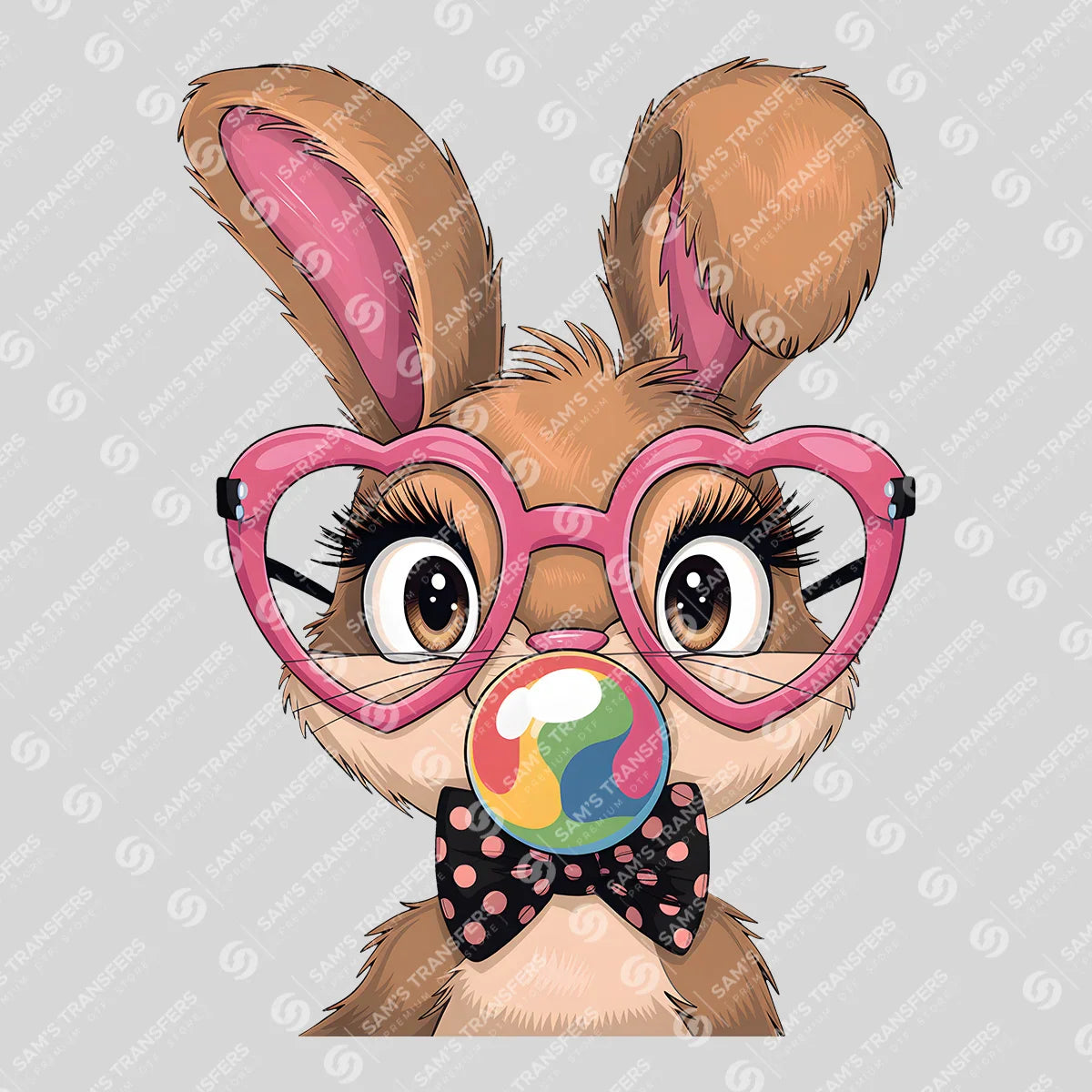 Apparel featuring a Bubblegum Bunny Heart-themed DTF transfer.