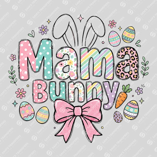 Apparel featuring a Mama Bunny Pastel-themed DTF transfer.