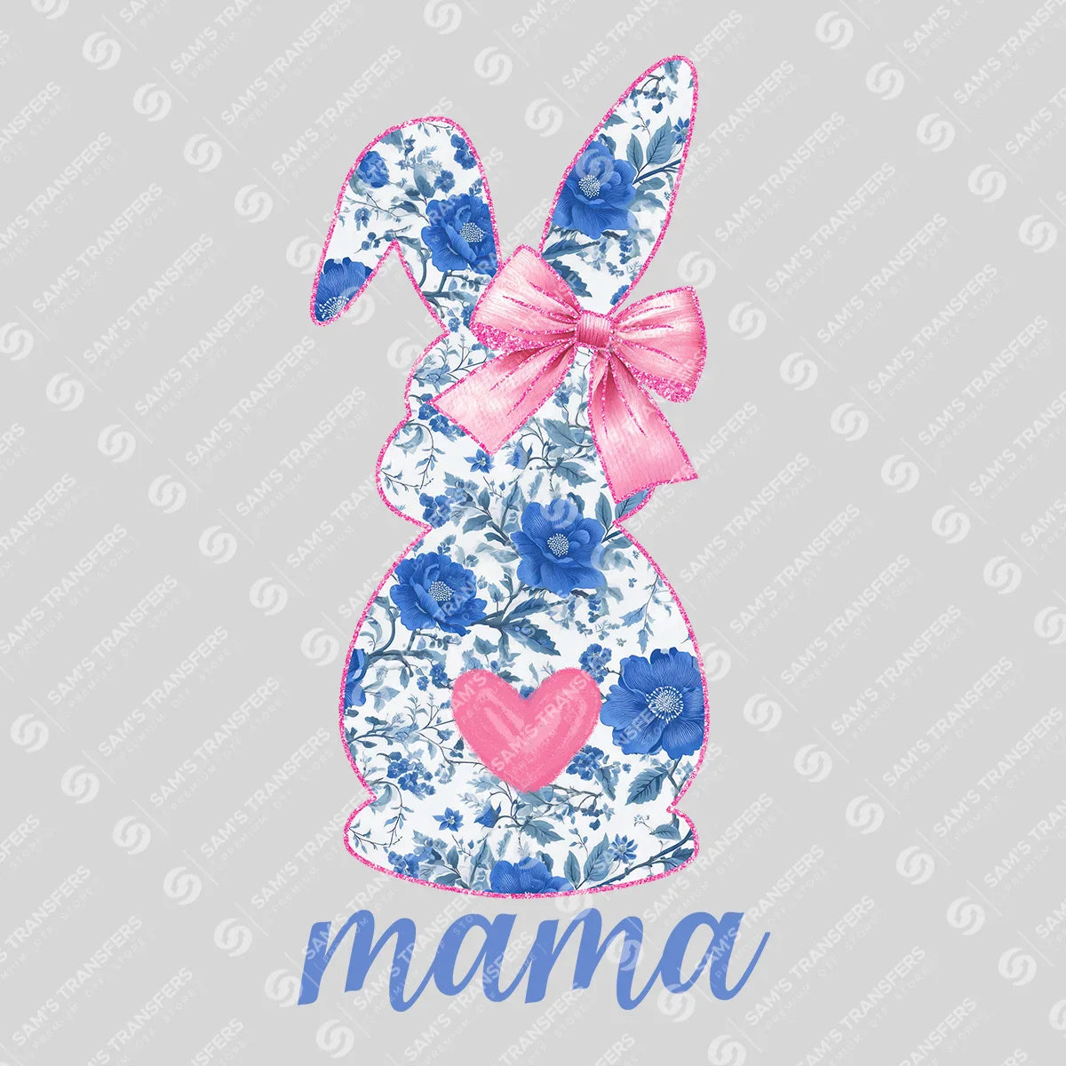 Apparel featuring a Mama Blue Bunny-themed DTF transfer.