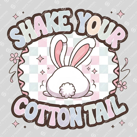 Apparel featuring a Shake Your Cotton Tail-themed DTF transfer.