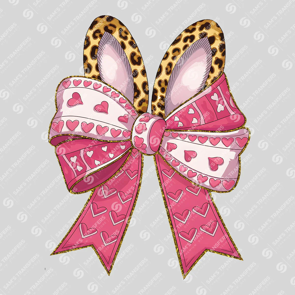 Apparel featuring a Leopard Bunny Heart Bow-themed DTF transfer.