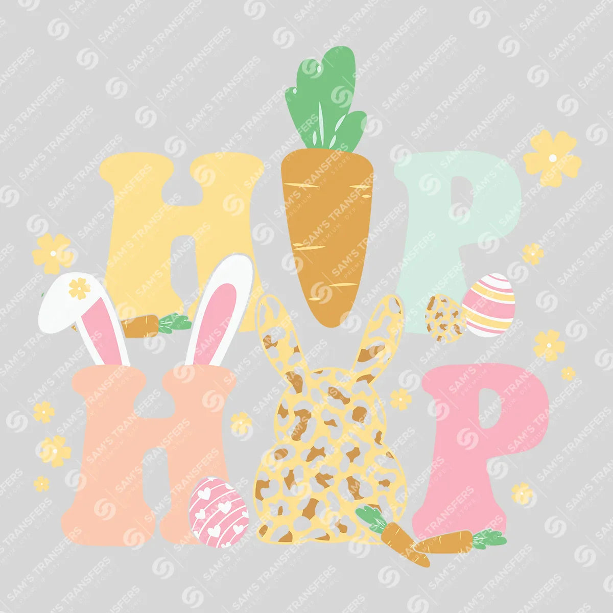 Apparel featuring a Hop Hop Carrot-themed DTF transfer.