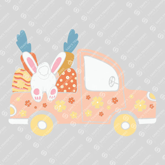 Apparel featuring a Easter Truck Bunny-themed DTF transfer.
