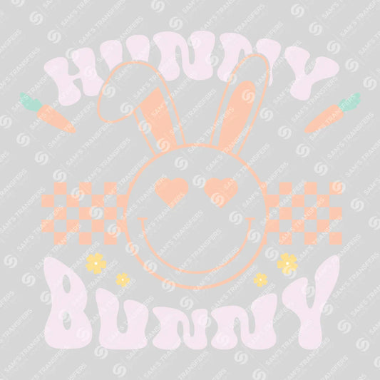 Apparel featuring a Hunny Bunny Checkered Smiley-themed DTF transfer.