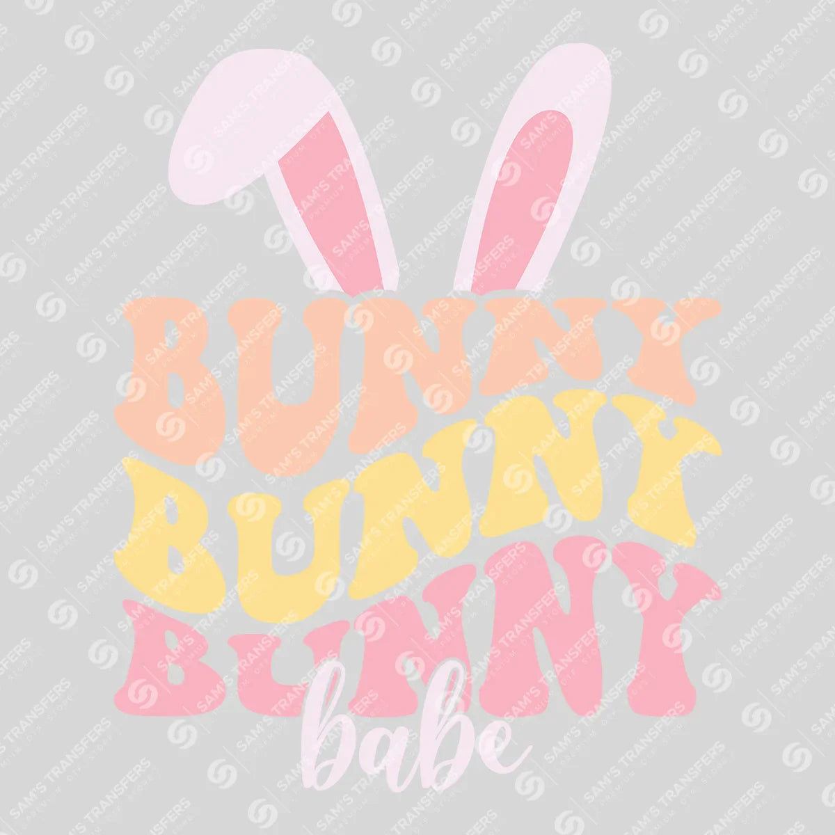 Apparel featuring a Bunny Bunny Bunny Babe-themed DTF transfer.