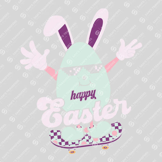 Apparel featuring a Happy Easter Skater Bunny-themed DTF transfer.