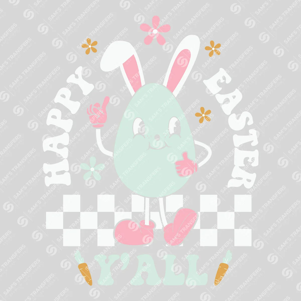 Apparel featuring a Happy Easter Y'all-themed DTF transfer.