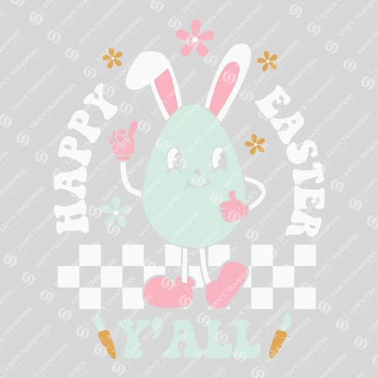 Apparel featuring a Happy Easter Y'all-themed DTF transfer.