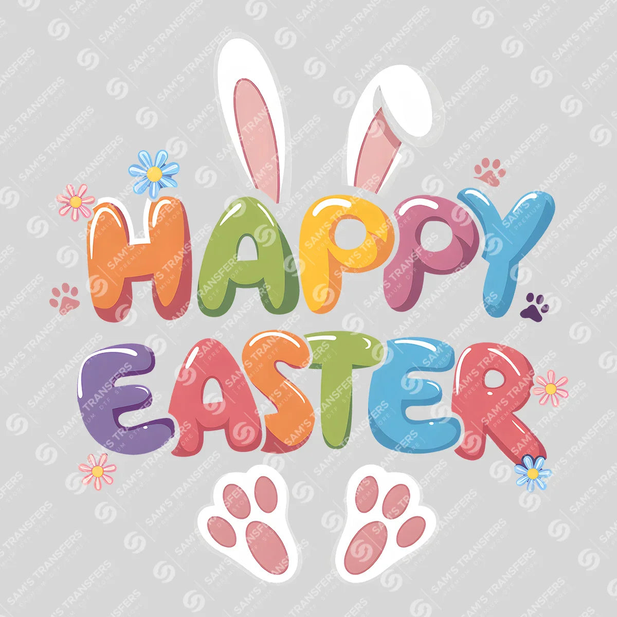 Apparel featuring a Happy Easter Bubble Letters-themed DTF transfer.