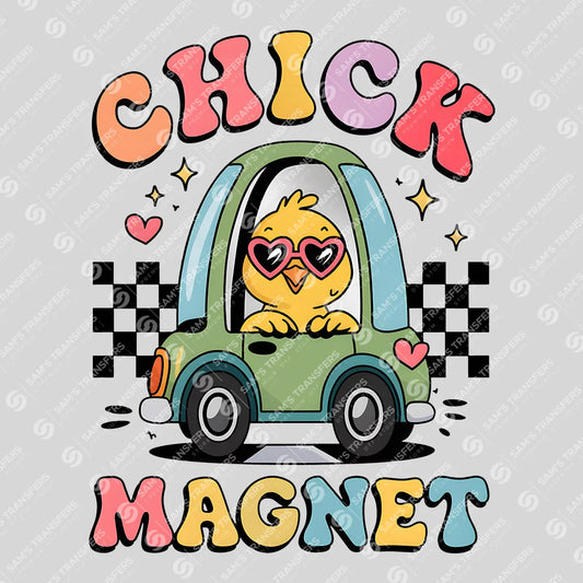 Apparel featuring a Chick Magnet-themed DTF transfer.