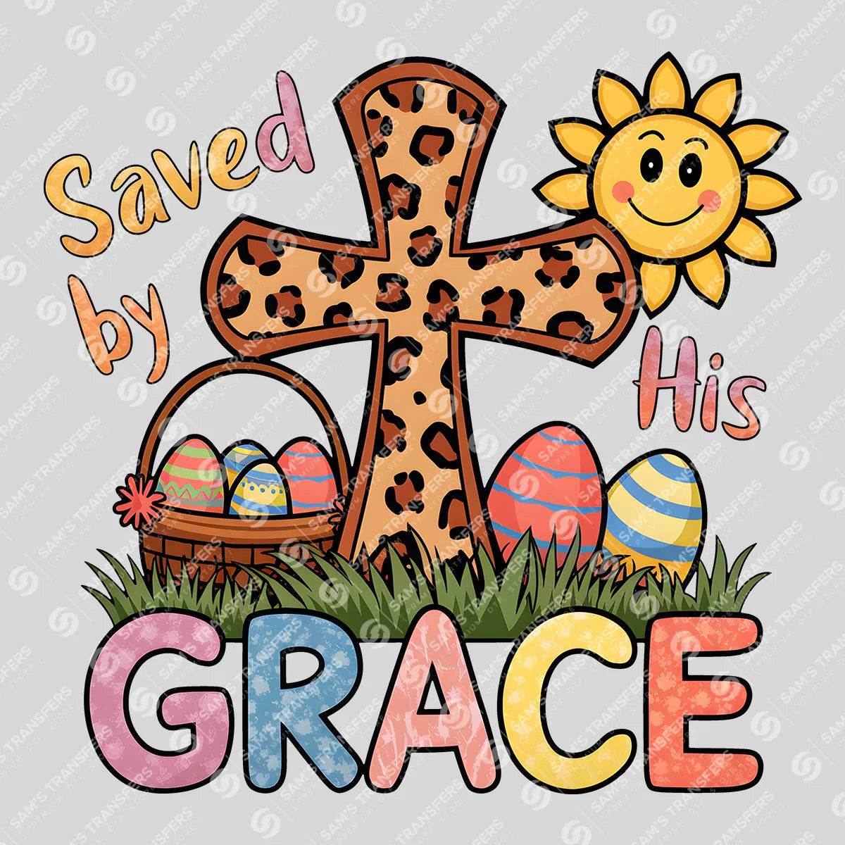 Apparel featuring a Saved By His Grace-themed DTF transfer.