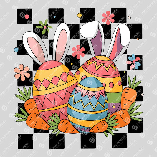 Apparel featuring a Easter Egg Bunny Ears-themed DTF transfer.