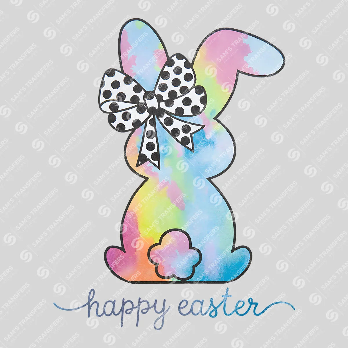 Apparel featuring a Tie Dye Bunny Happy Easter-themed DTF transfer.