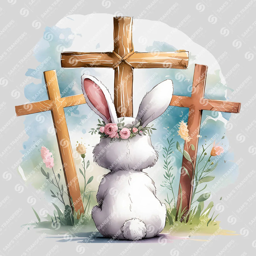 Bunny At The Cross Ready-to-Press DTF Transfer | SAT00546
