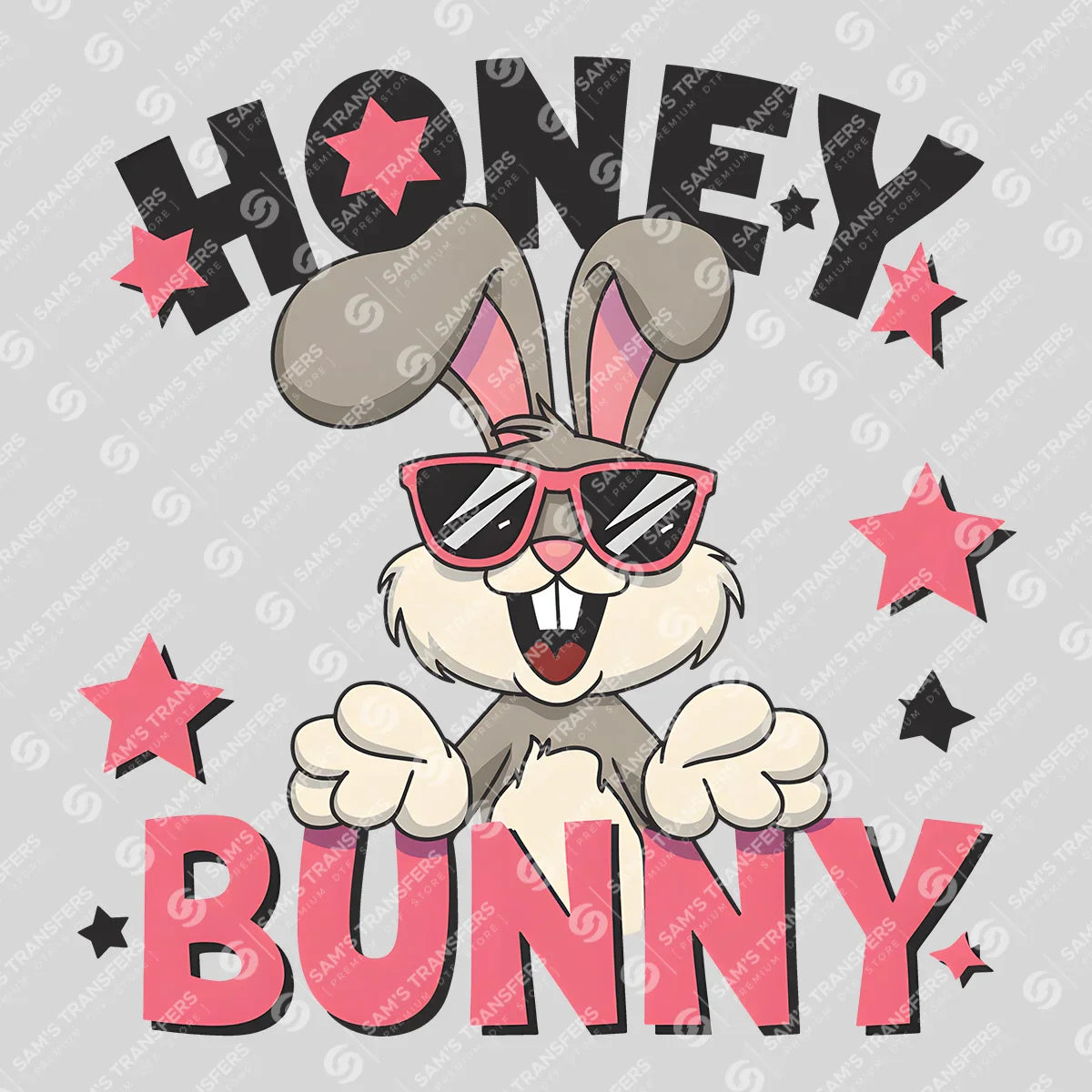 Apparel featuring a Honey Bunny-themed DTF transfer.
