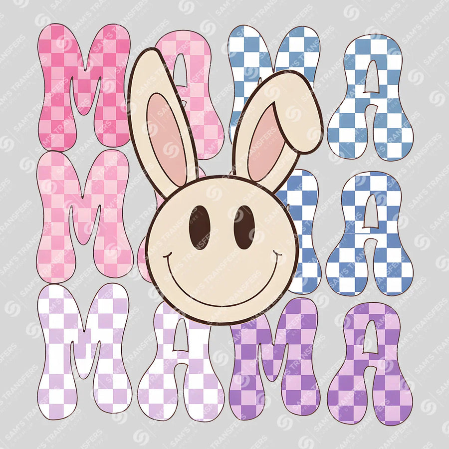 Mama Checkered Bunny Smiley Ready-to-Press DTF Transfer | SAT00554