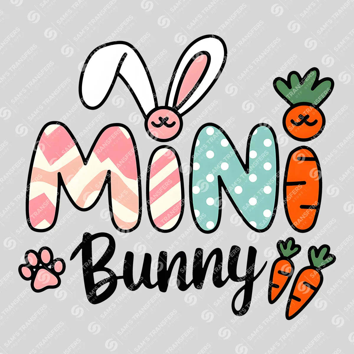 Apparel featuring a Mini Bunny-themed DTF transfer.