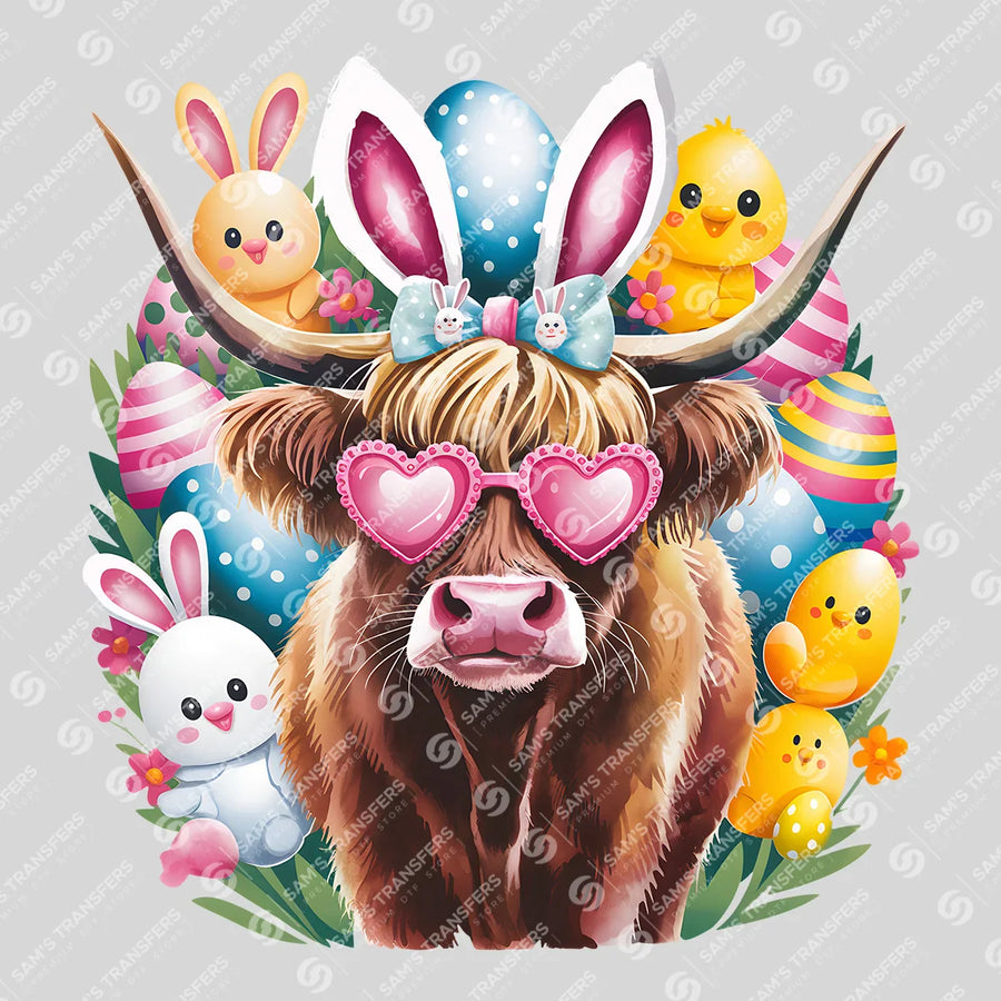 Easter Highland Cow Ready-to-Press DTF Transfer | SAT00562