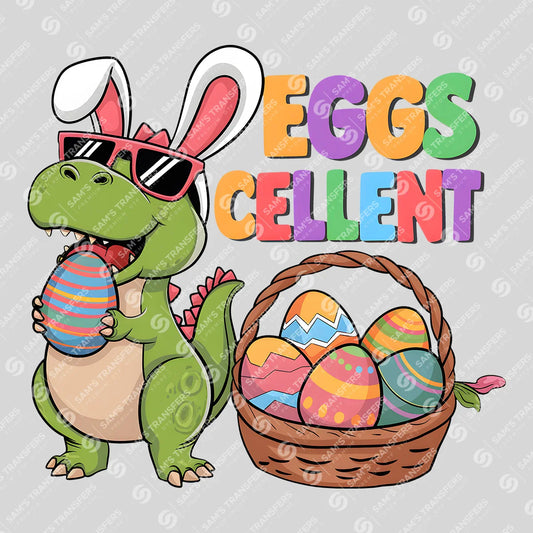 Apparel featuring a Eggs Cellent Dino-themed DTF transfer.
