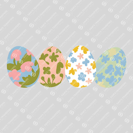 Apparel featuring a Floral Easter Egg Row-themed DTF transfer.