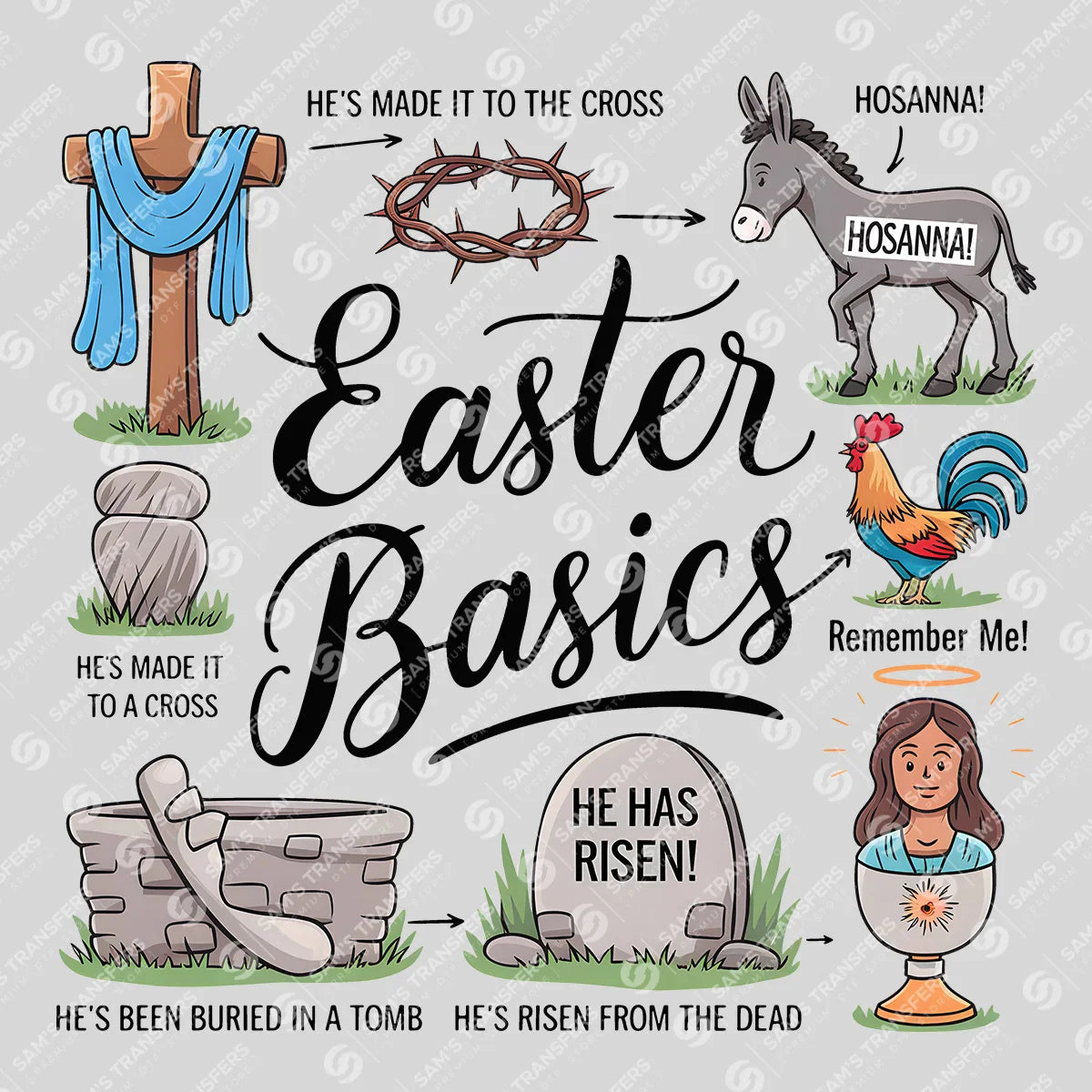 Apparel featuring a Easter Basics Chart-themed DTF transfer.