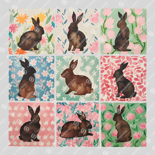 Apparel featuring a Floral Bunny Quilt Grid-themed DTF transfer.