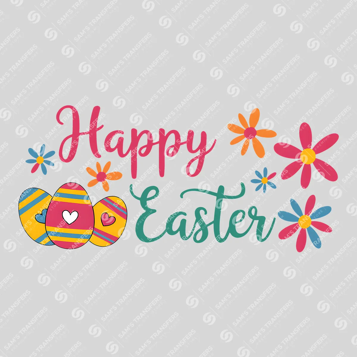 Apparel featuring a Happy Easter Floral Script-themed DTF transfer.