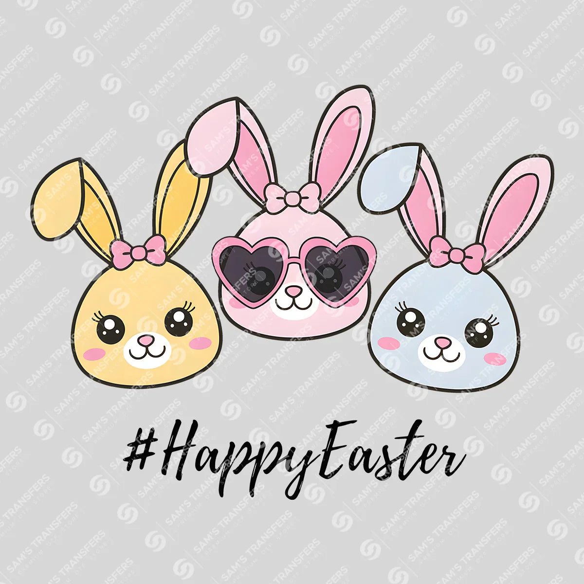 Apparel featuring a Happy Easter Bunny Faces-themed DTF transfer.