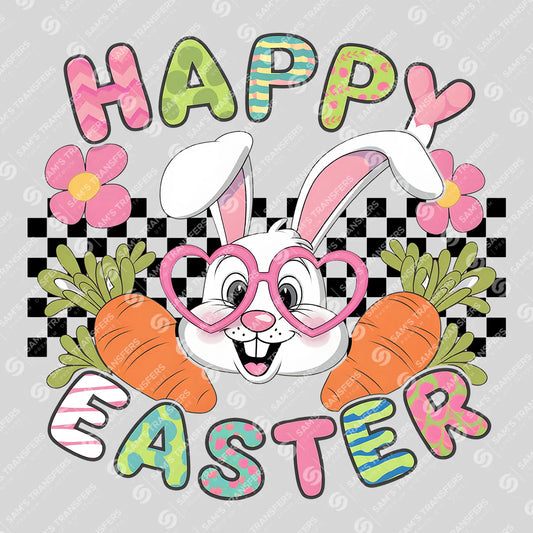 Apparel featuring a Happy Easter Heart Glasses Bunny-themed DTF transfer.