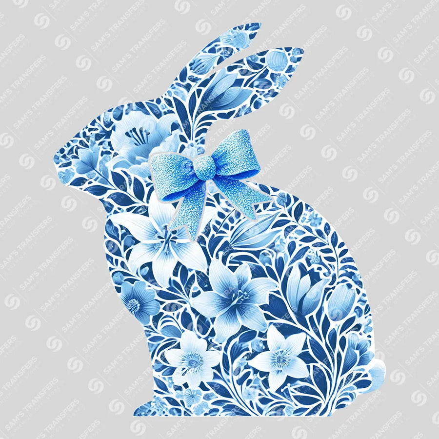 Blue Floral Bunny Ready-to-Press DTF Transfer | SAT00623