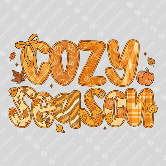 Apparel featuring a Cozy Season-themed DTF transfer.
