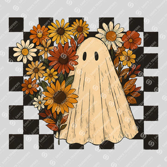 Apparel featuring a Floral Ghost Checkered-themed DTF transfer.