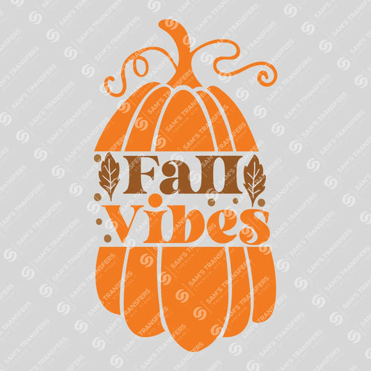 Apparel featuring a Fall Vibes Pumpkin-themed DTF transfer.