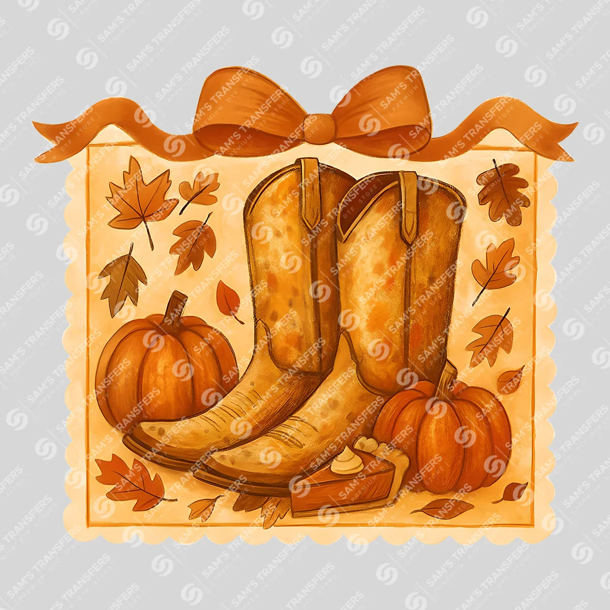 Apparel featuring a Fall Cowboy Boots-themed DTF transfer.