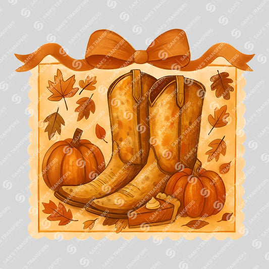 Apparel featuring a Fall Cowboy Boots-themed DTF transfer.