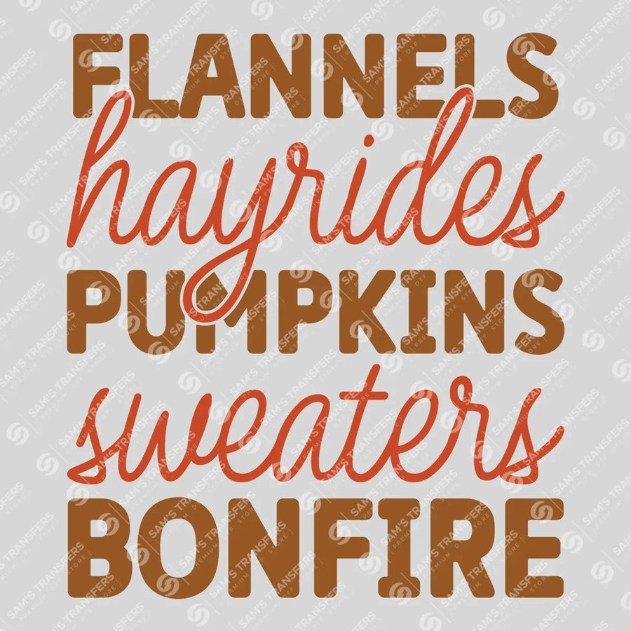 Flannels Hayrides Pumpkins Bonfire Ready-to-Press DTF Transfer | SAT00667